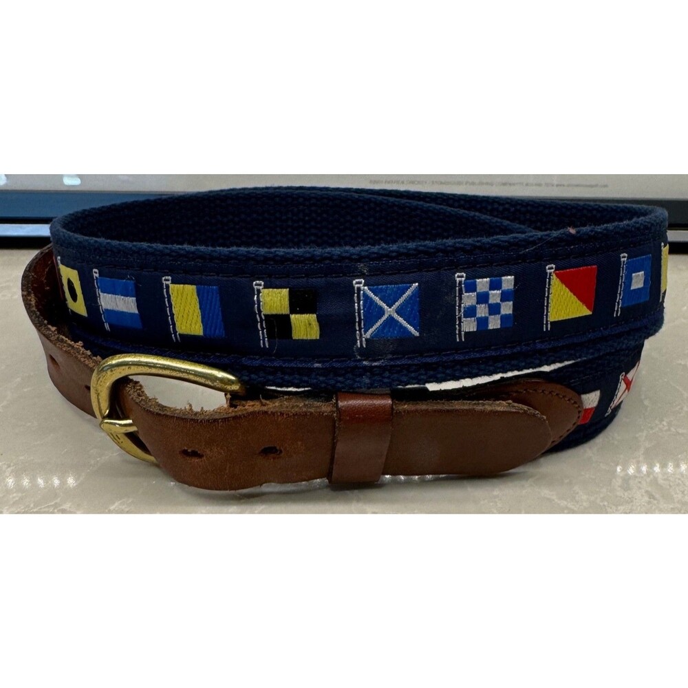 Leather Man LTD Essex CT USA - Canvas Leather Nautical Flags Belt - Mens Size 36
